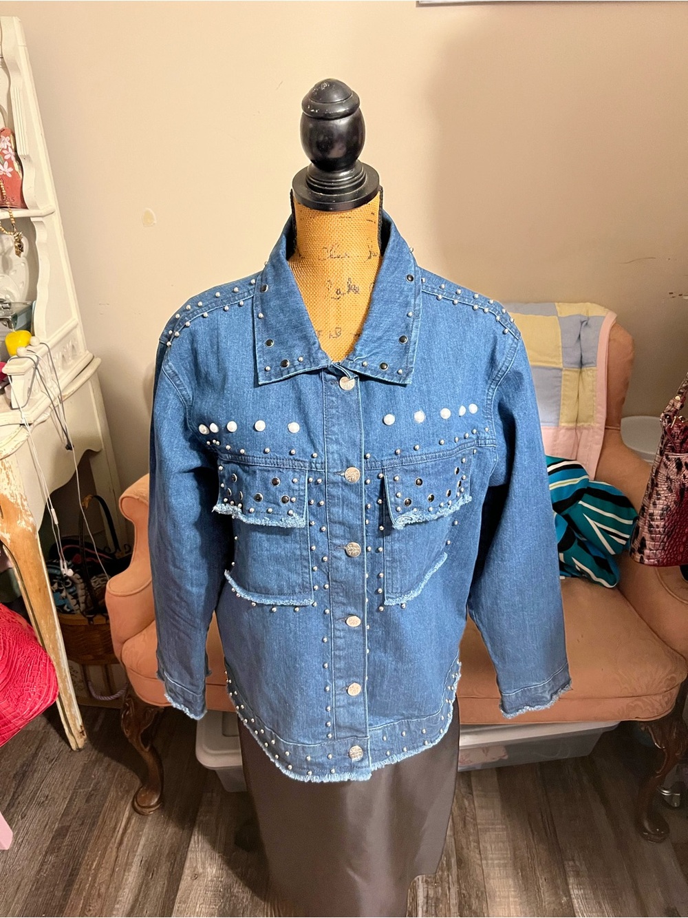Studded Denim Jacket - Blue
